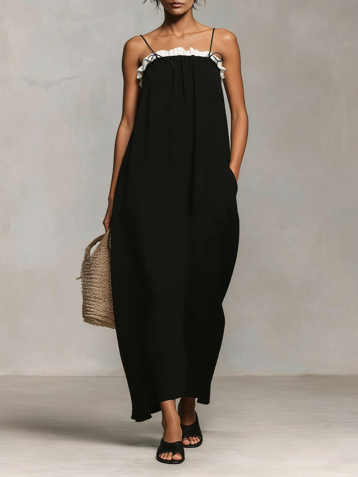Nyxarielle | Maxi Dress with Color Blocks and Spaghetti Straps