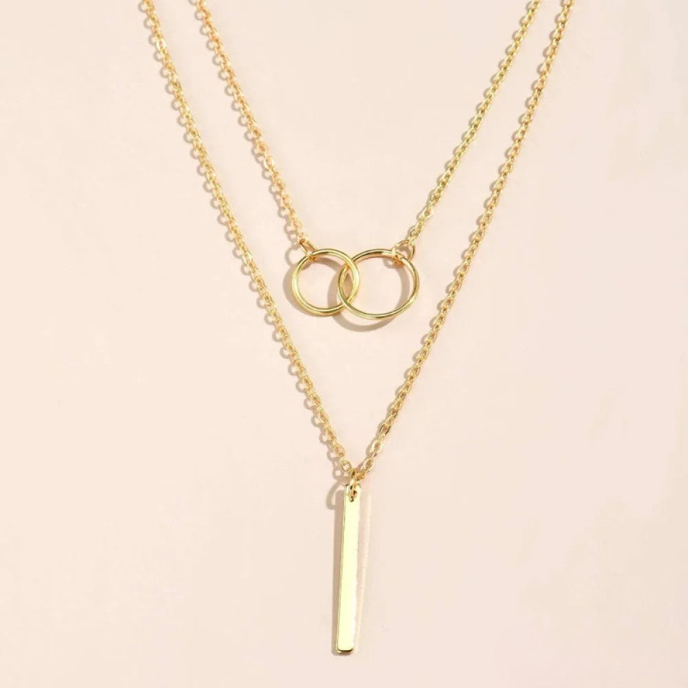 Retro Gold Double Circle Pendant Necklace