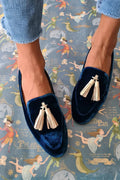 Vaelaya | Midnight Elegance Loafers with Champagne Tassels