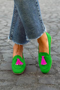 Venosha | Green Loafer With Fuchsia Tassel