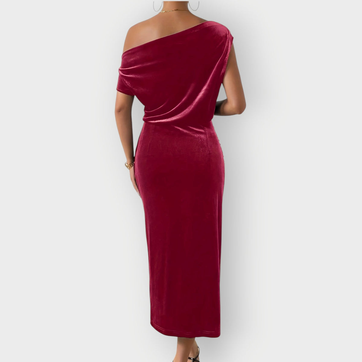 Saeviah | Off Shoulder Draped Velvet Midi Dress