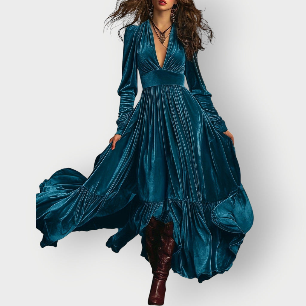 Alorae | Vintage A-Line Velvet Maxi Dress