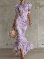 Mae | Vintage Rose Print Puff Sleeve Maxi Dress