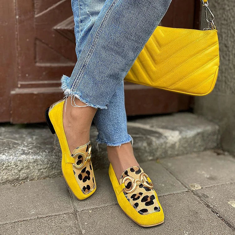 Nelairi | Yellow Loafer With Animal Print Detail