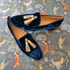 Vaelaya | Midnight Elegance Loafers with Champagne Tassels