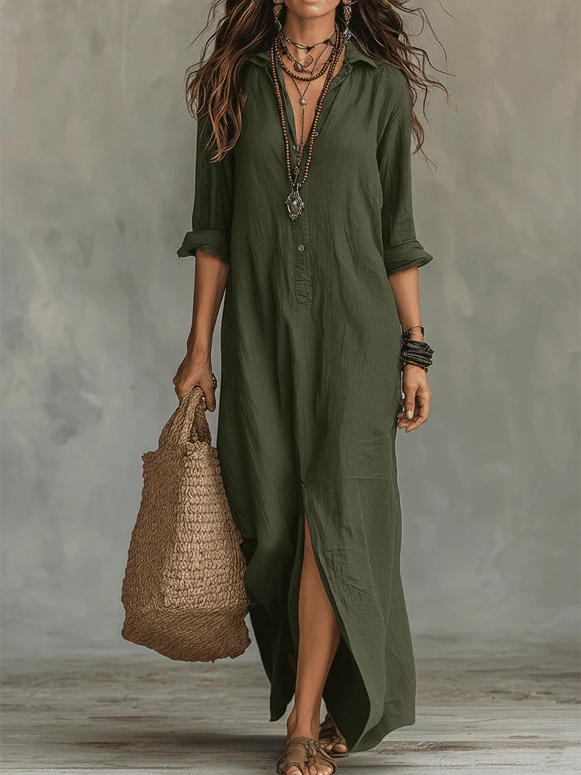 Nyxorevyn | Loose Black Maxi Dress with Buttons
