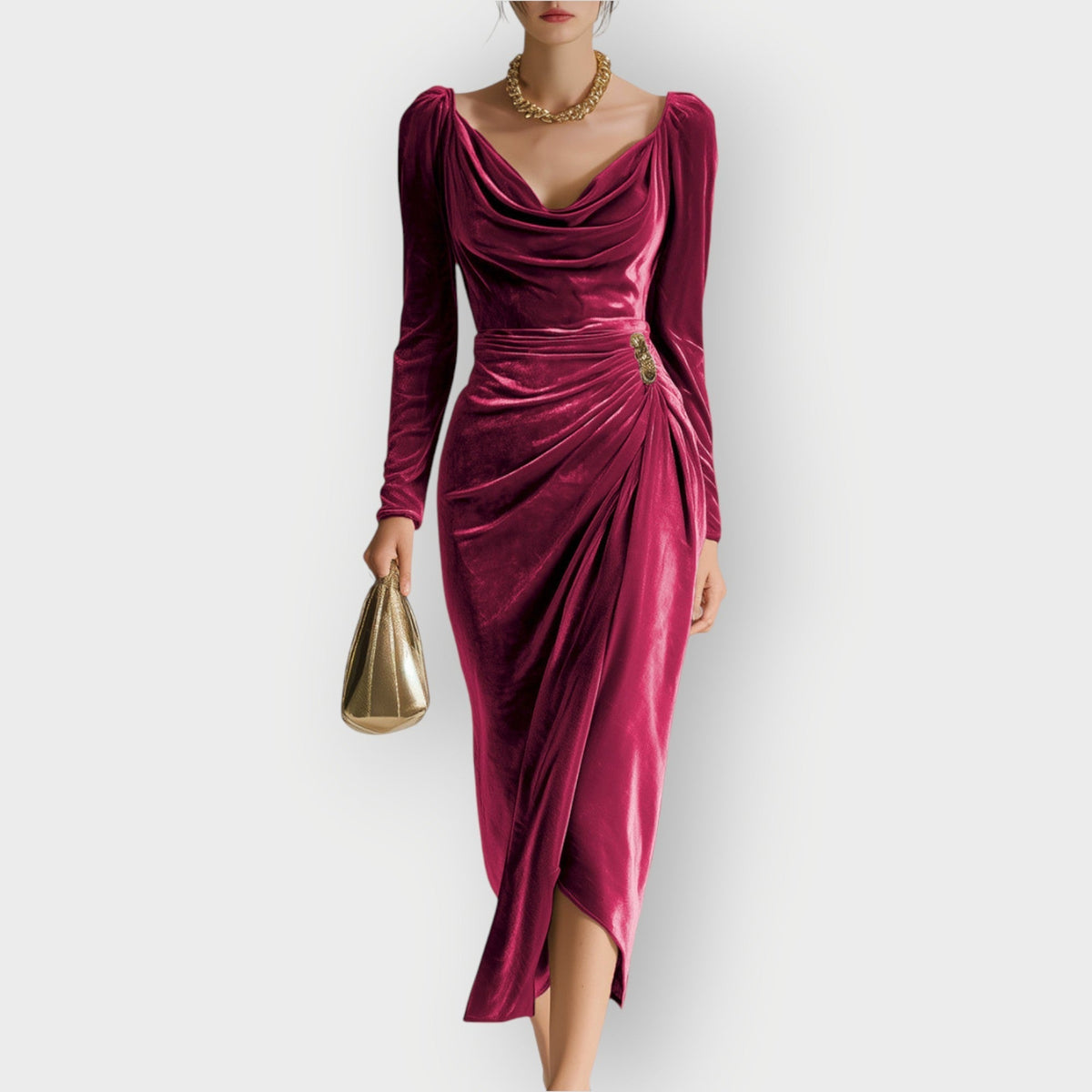 Auvess | Ruched Draped Elegance Midi Dress