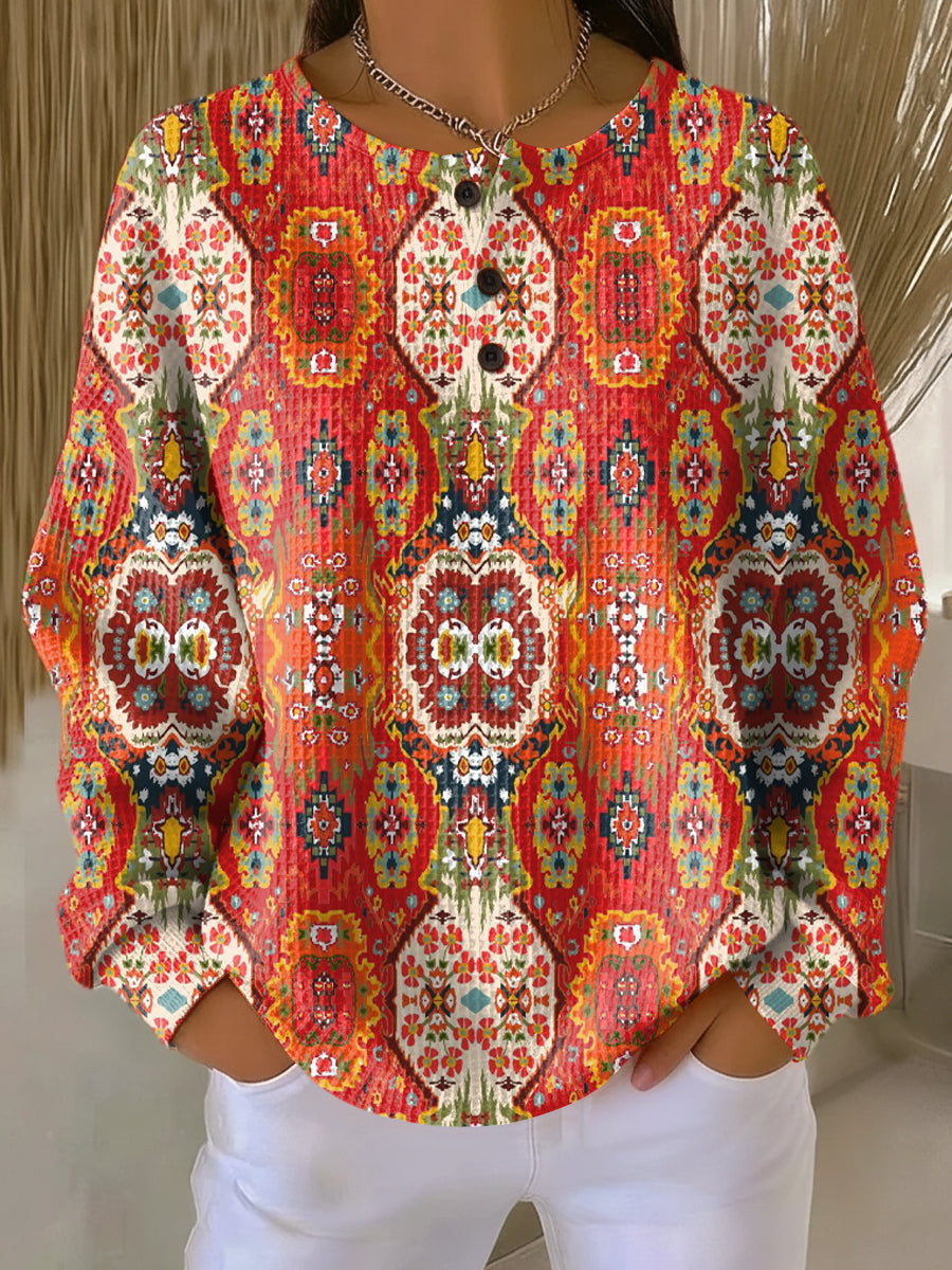 Zynavira | Sweater with Ethnic Floral Pattern