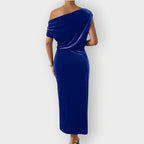 Saeviah | Off Shoulder Draped Velvet Midi Dress
