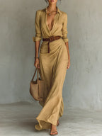 Olyndavira | Maxi Dress with Lapels and Waist Belt