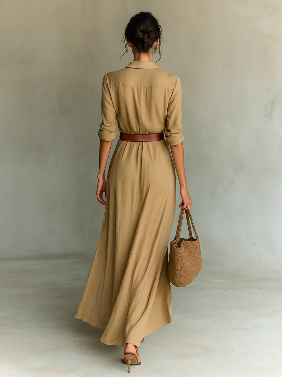 Olyndavira | Maxi Dress with Lapels and Waist Belt
