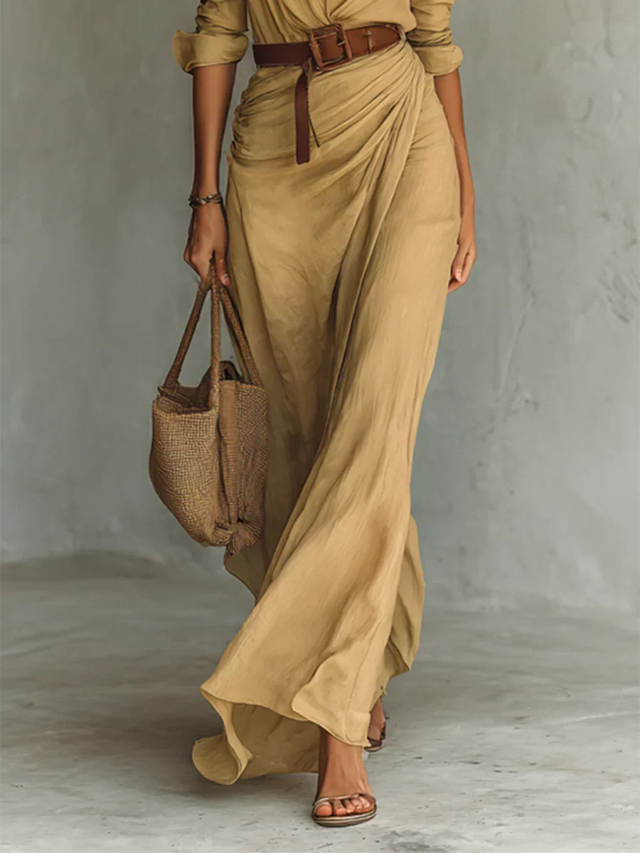 Olyndavira | Maxi Dress with Lapels and Waist Belt