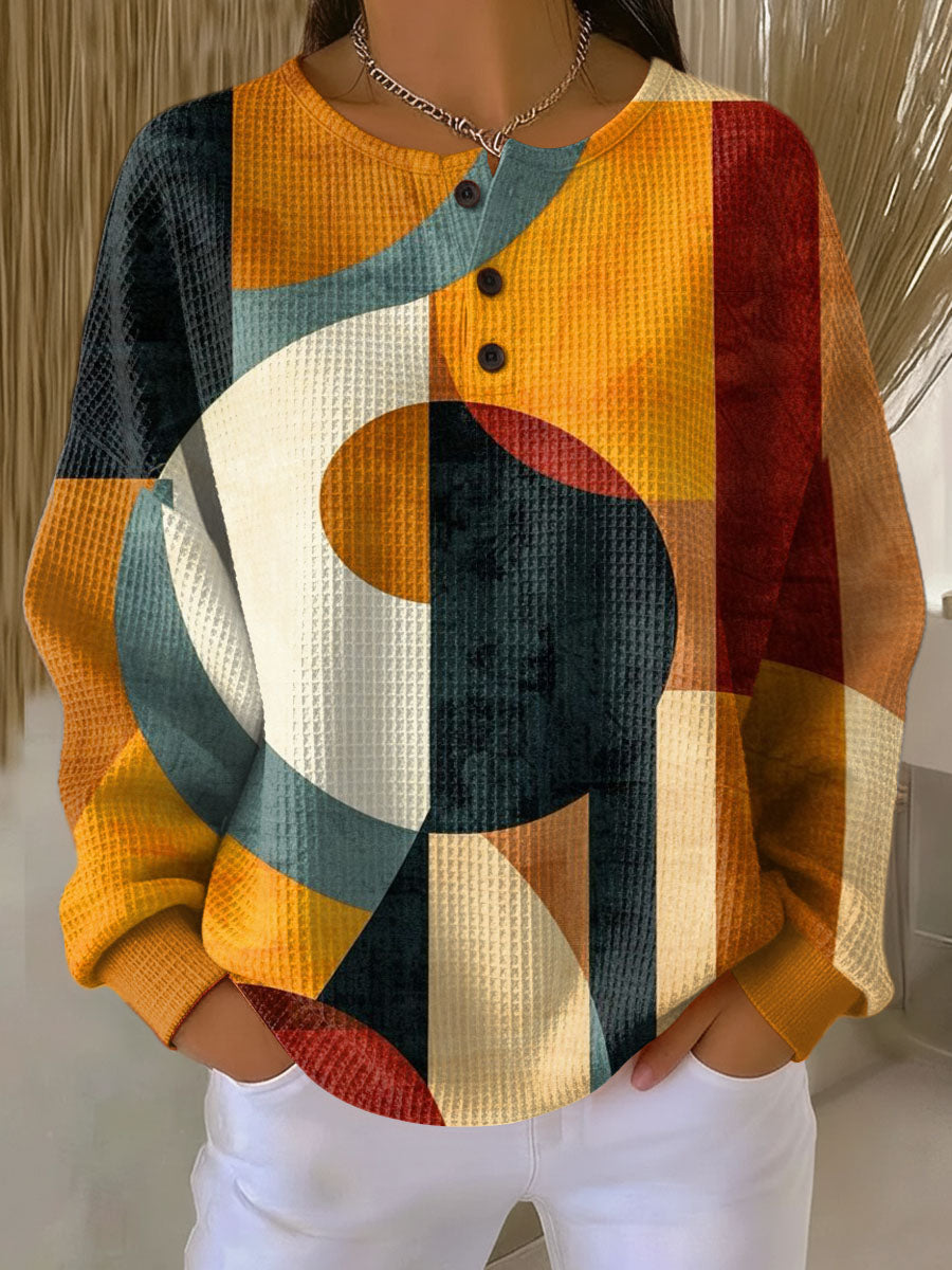 Rynovia | Waffle Sweater with Geometric Pattern