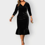 Vaerine | Luxe Velvet Ruffle Midi Dress