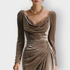 Tynara | Luxe Velvet Draped Evening Dress