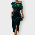 Saeviah | Off Shoulder Draped Velvet Midi Dress