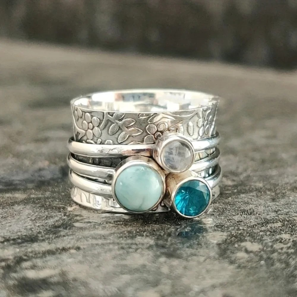 Retro Natural Blue Stone Ring