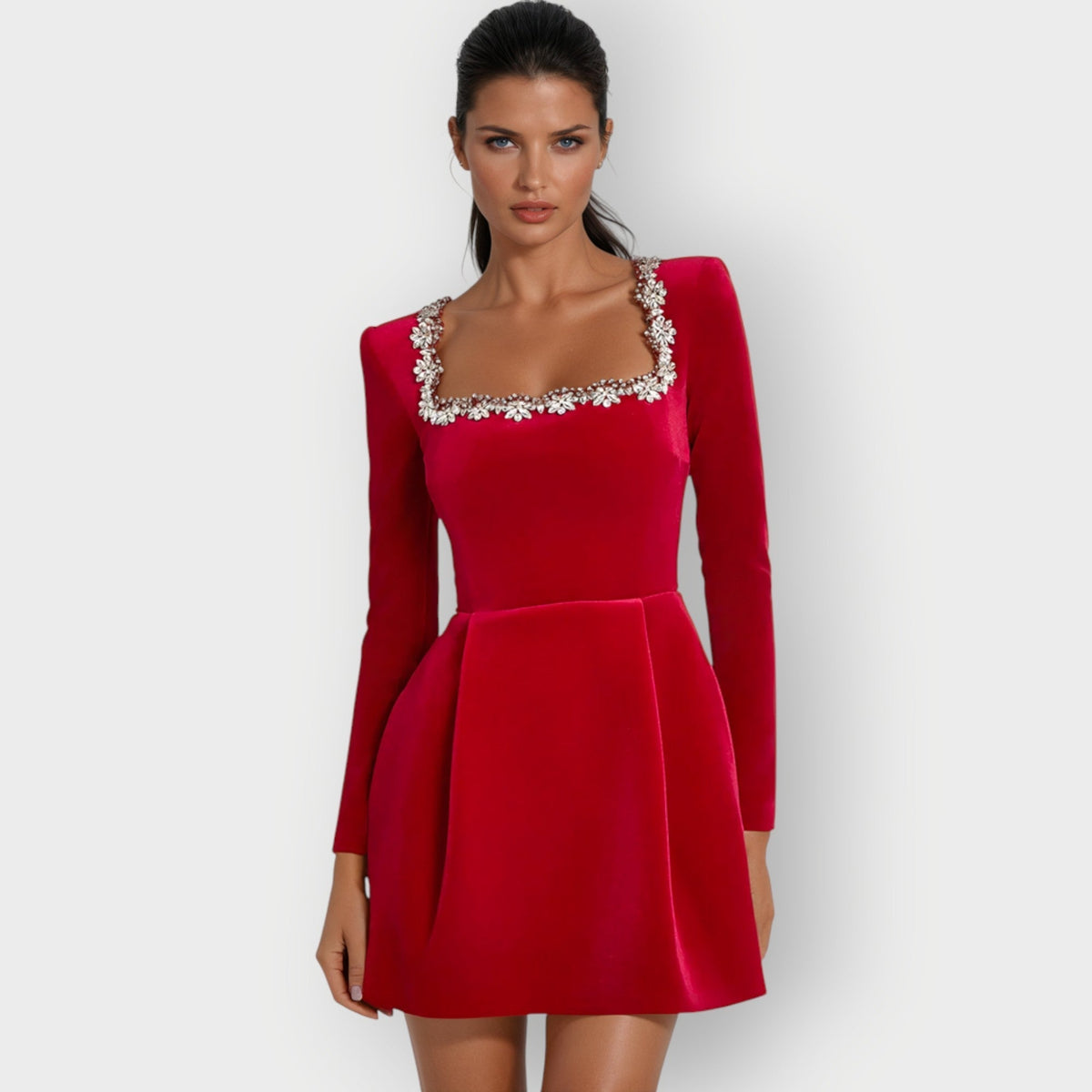 Zynelle | Velvet Square-Neck Mini Dress