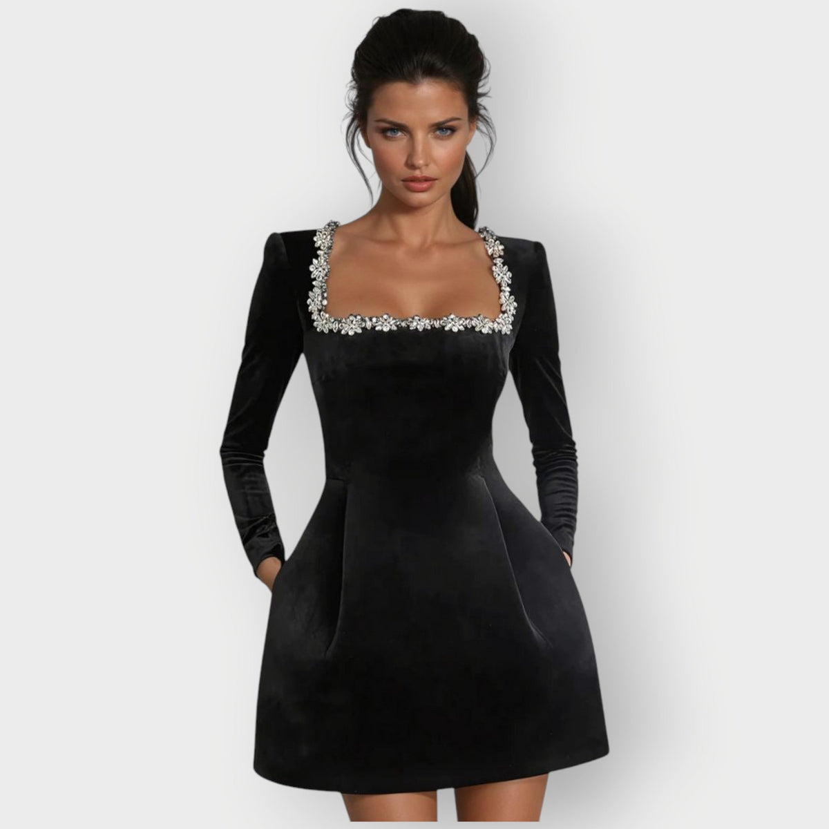 Zynelle | Velvet Square-Neck Mini Dress