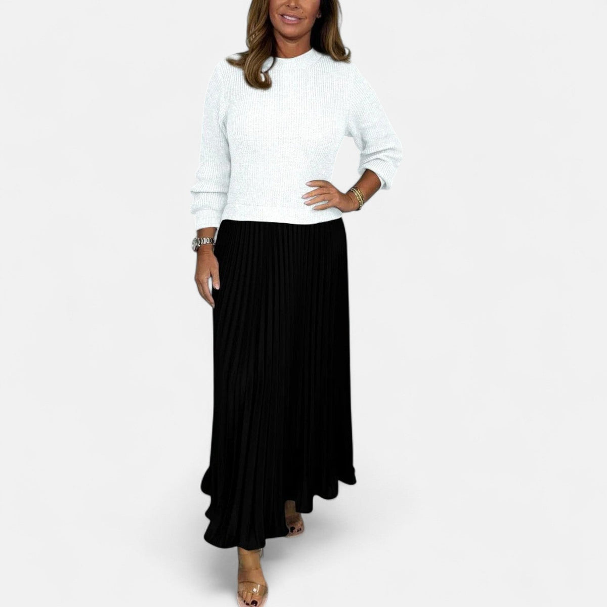 Caelynnah | Elegant Maxi Dress with Sweater & Pleated Skirt