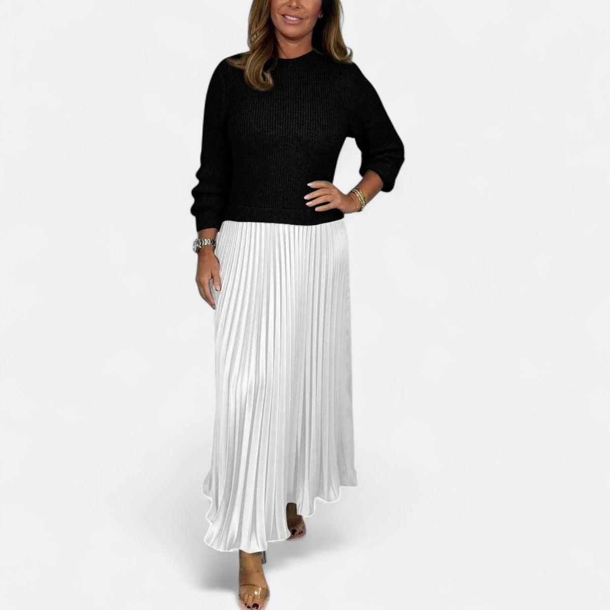 Caelynnah | Elegant Maxi Dress with Sweater & Pleated Skirt