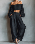 Elzavoryne | Off-shoulder set with wide pants