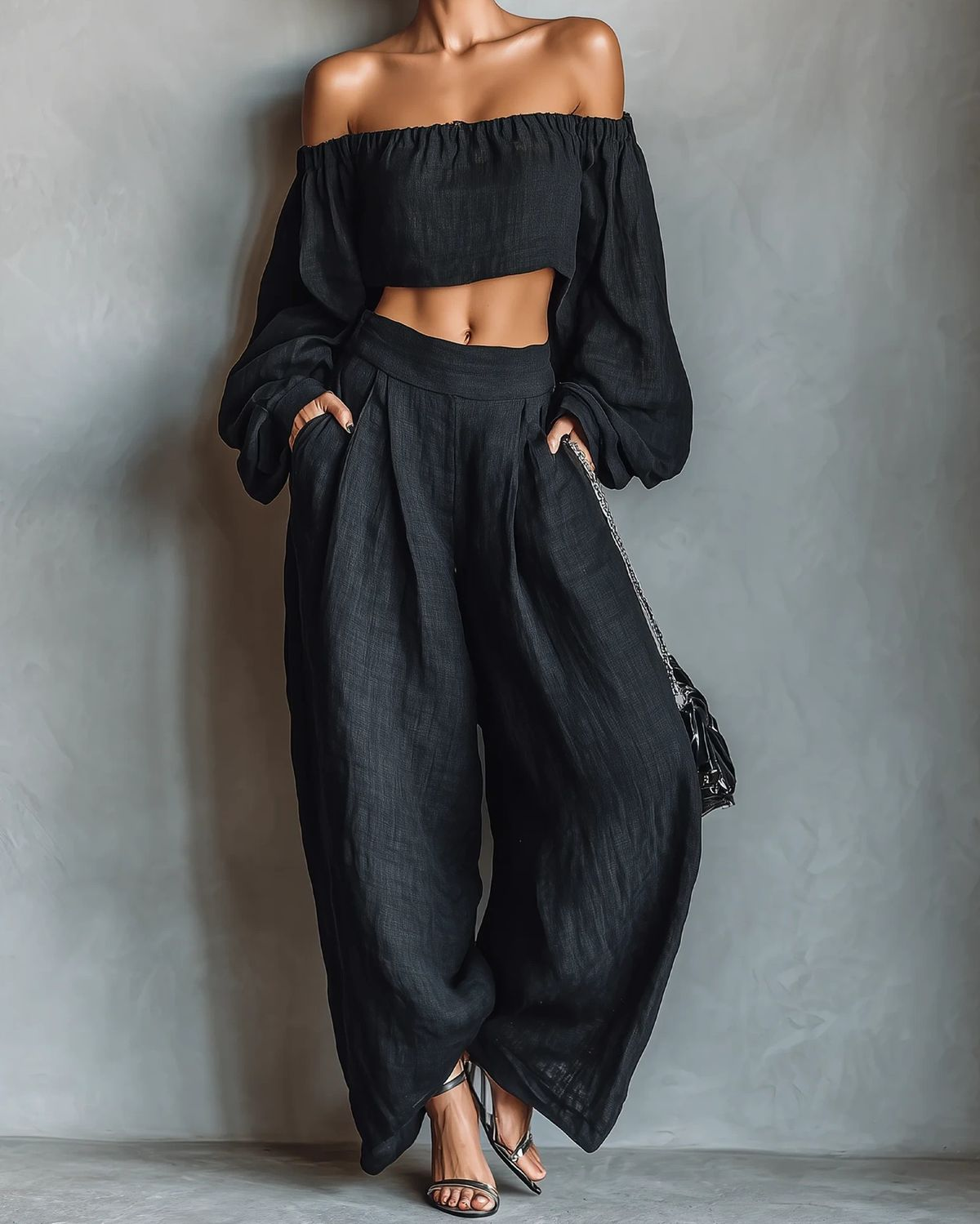 Elzavoryne | Off-shoulder set with wide pants