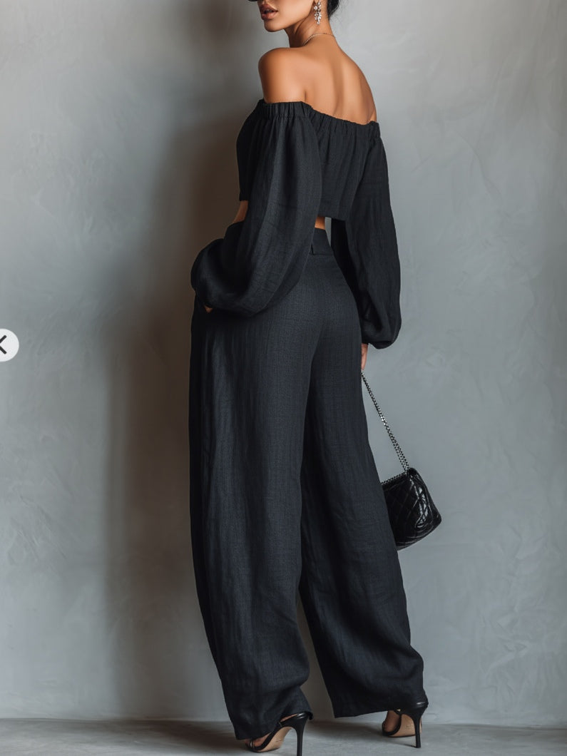 Elzavoryne | Off-shoulder set with wide pants