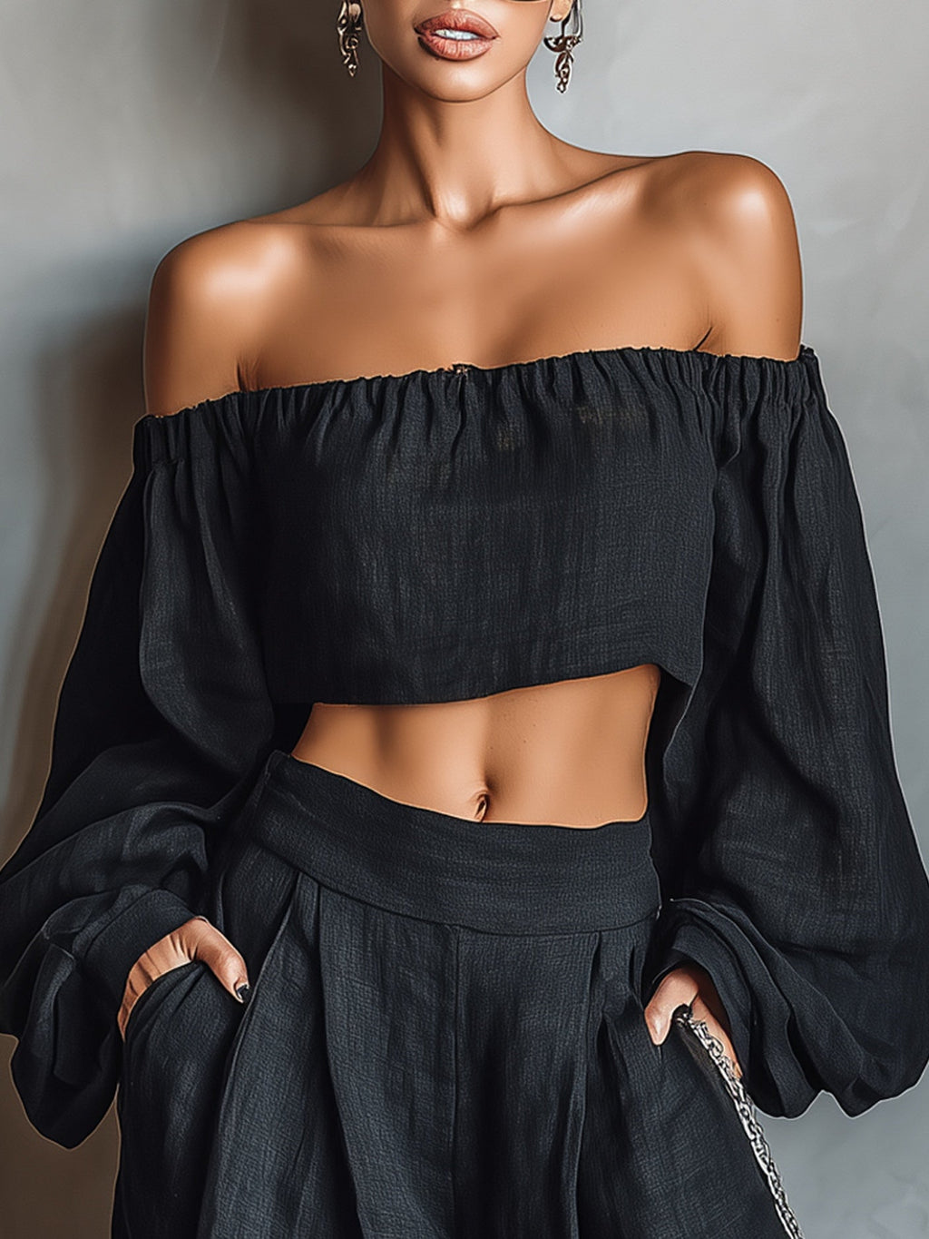 Elzavoryne | Off-shoulder set with wide pants