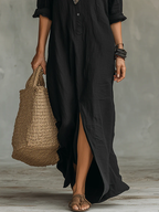 Aelyndraen | Loose-Fitting Green Maxi Dress with Buttons