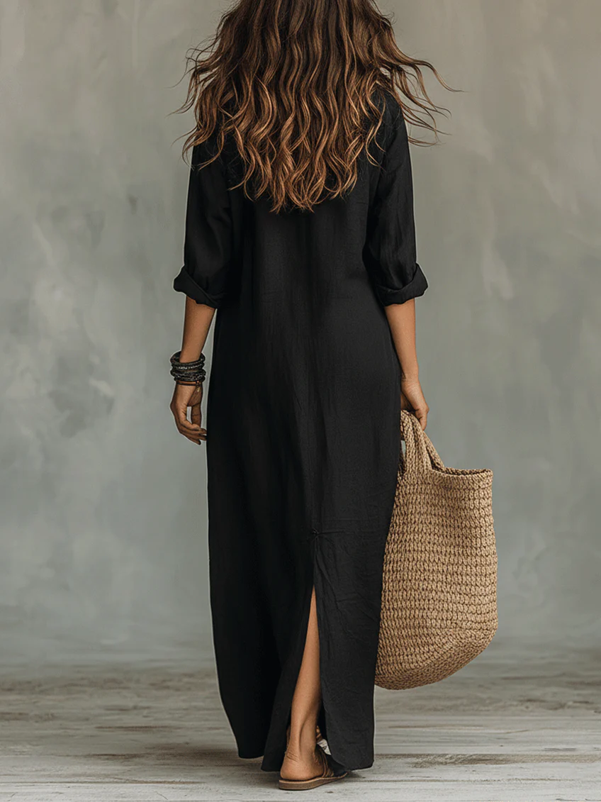 Nyxorevyn | Loose Black Maxi Dress with Buttons