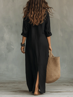 Aelyndraen | Loose-Fitting Green Maxi Dress with Buttons