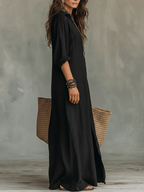 Nyxorevyn | Loose Black Maxi Dress with Buttons