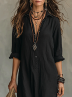 Nyxorevyn | Loose Black Maxi Dress with Buttons