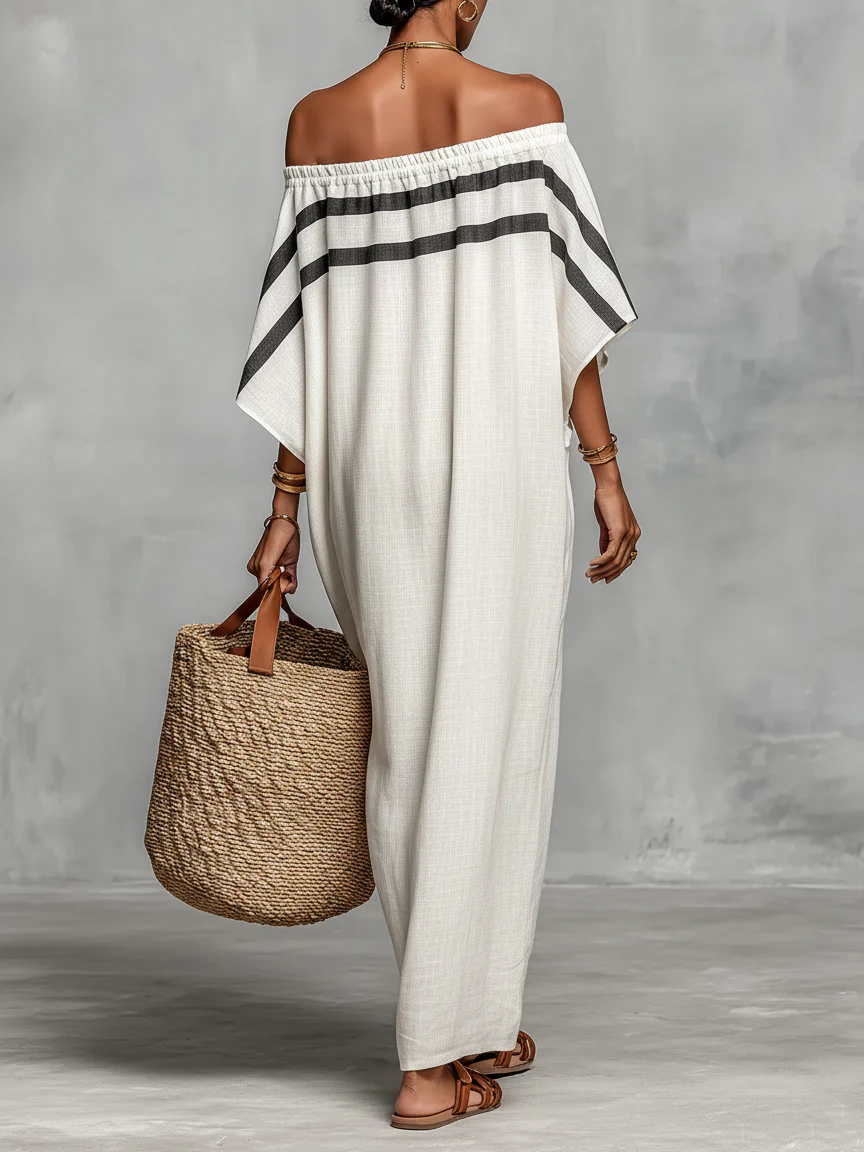 Zypharielle | Off-Shoulder Maxi Dress with Batwing Sleeves