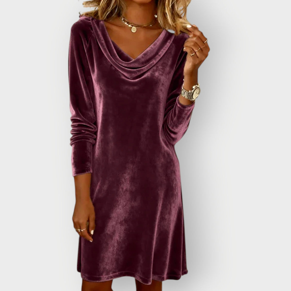 Ryvanna | Elegant Drape Neck Velvet Dress