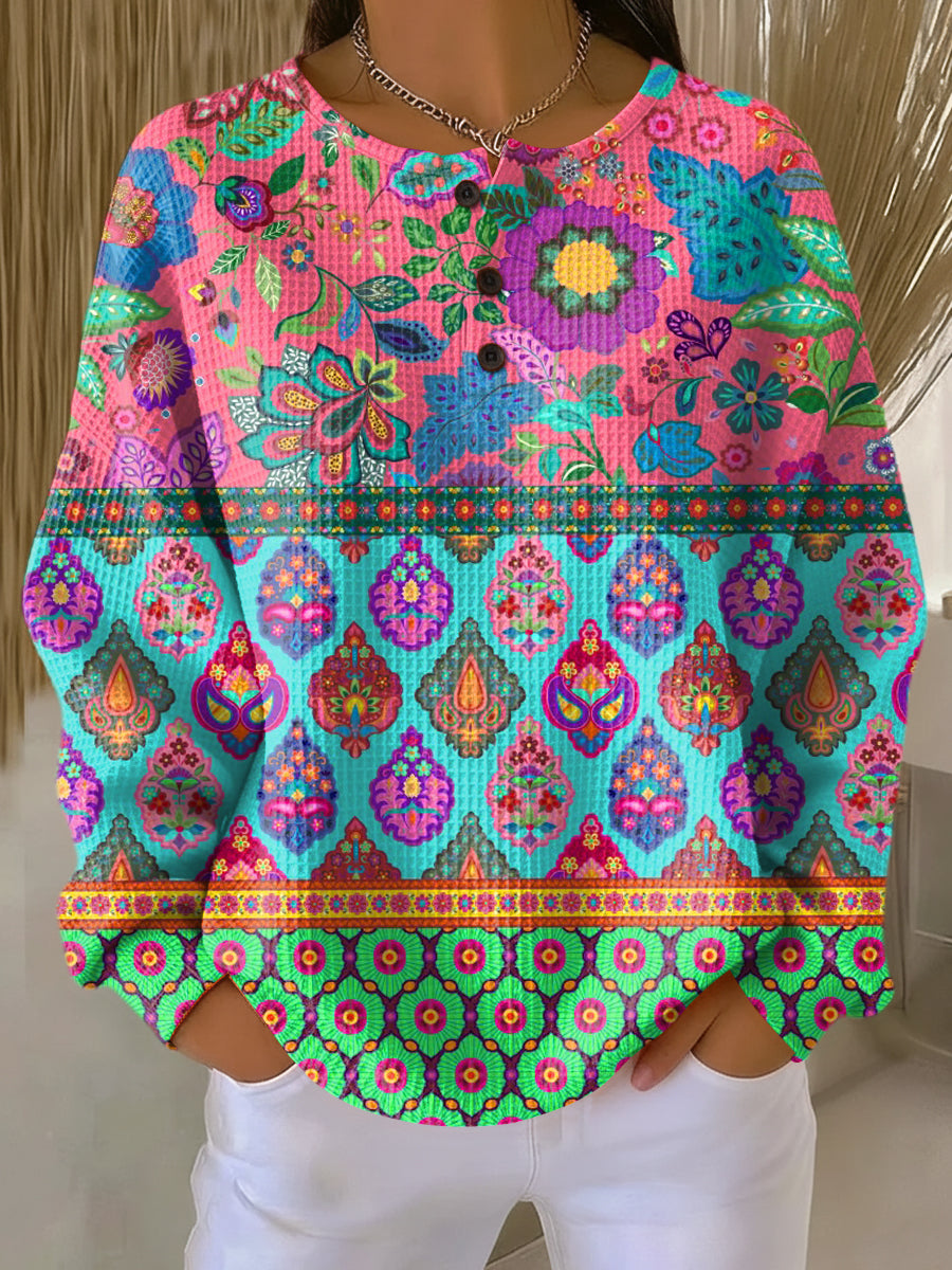 Feirissa | Sweater with Ethnic Flower Stripes