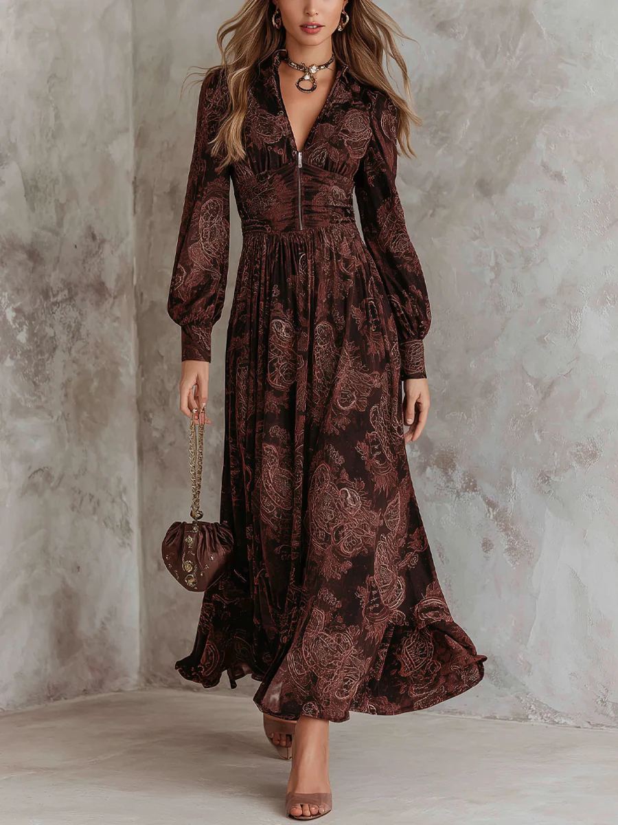 Myzavielle | Paisley Maxi Dress with Waist Accent