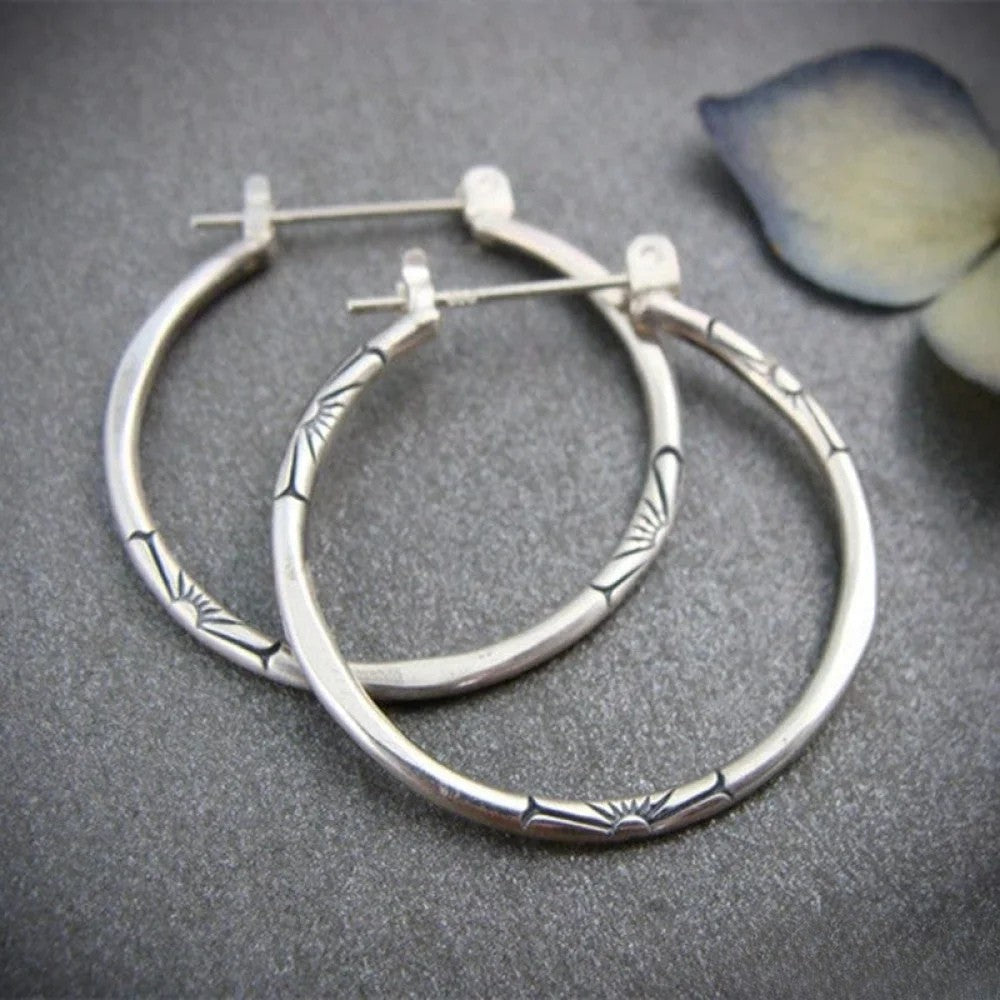 Retro Silver Hoop Earrings