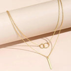 Retro Gold Double Circle Pendant Necklace