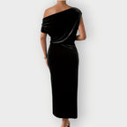 Saeviah | Off Shoulder Draped Velvet Midi Dress