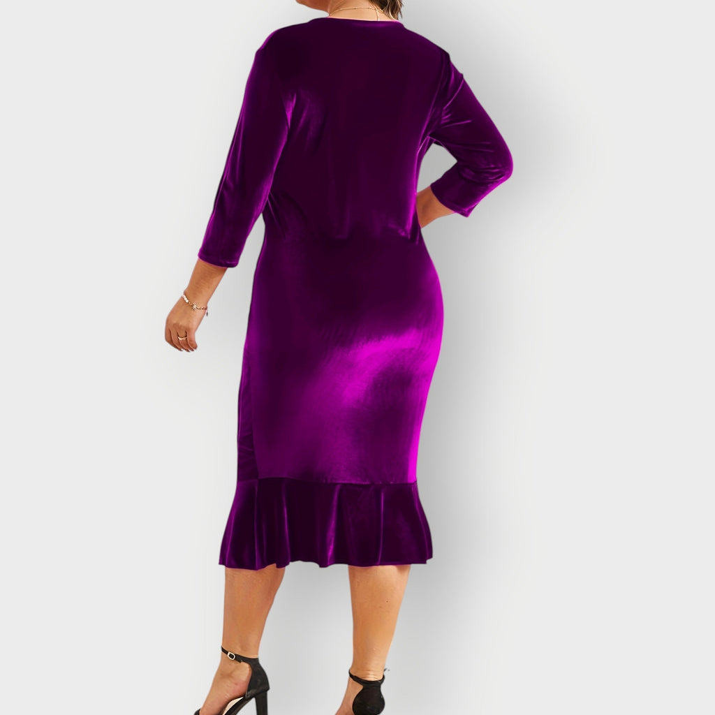 Vaerine | Luxe Velvet Ruffle Midi Dress