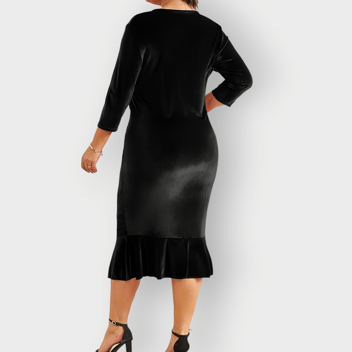 Vaerine | Luxe Velvet Ruffle Midi Dress