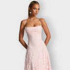 Maevira | Elegant Strapless Floral Evening Velvet Gown