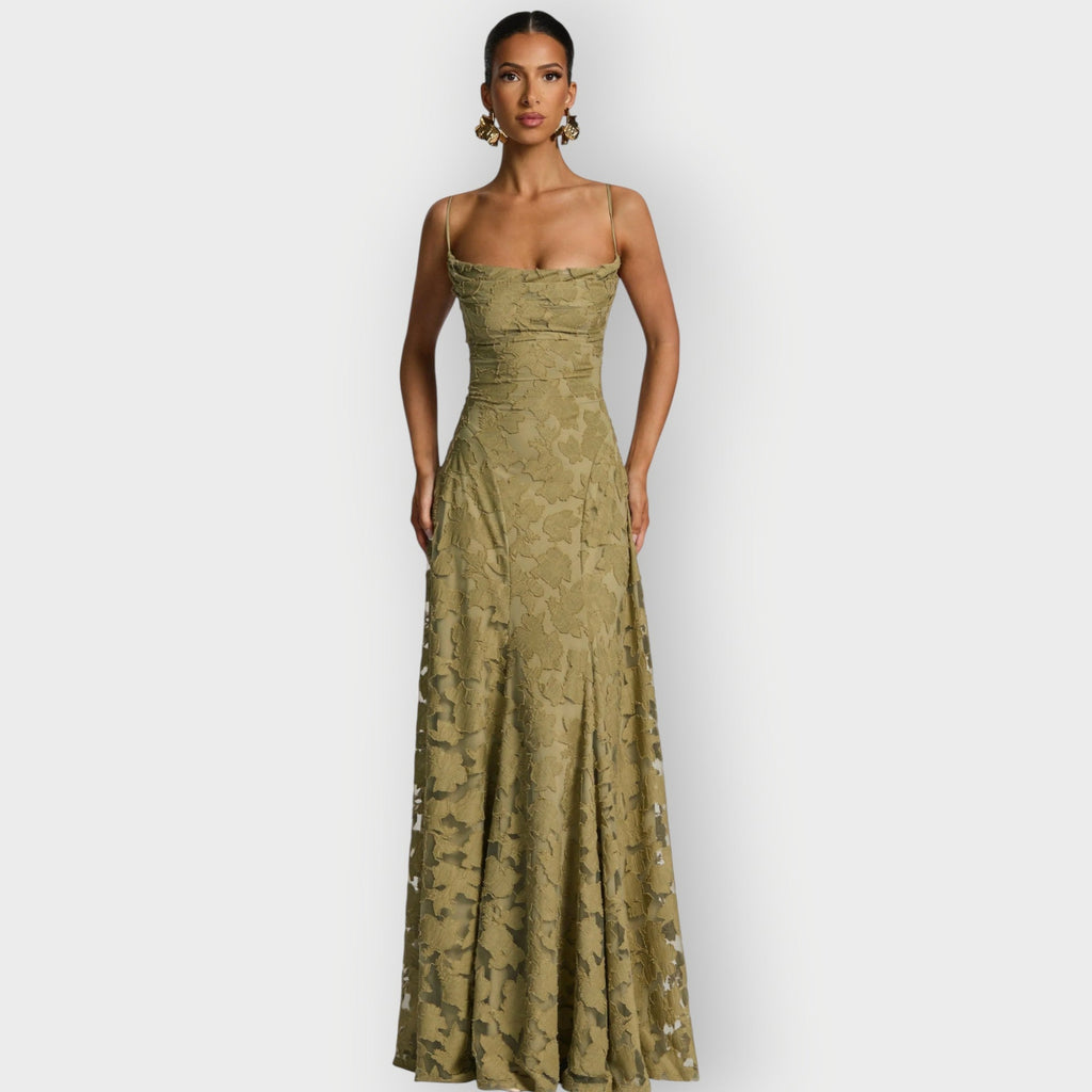 Maevira | Elegant Strapless Floral Evening Velvet Gown