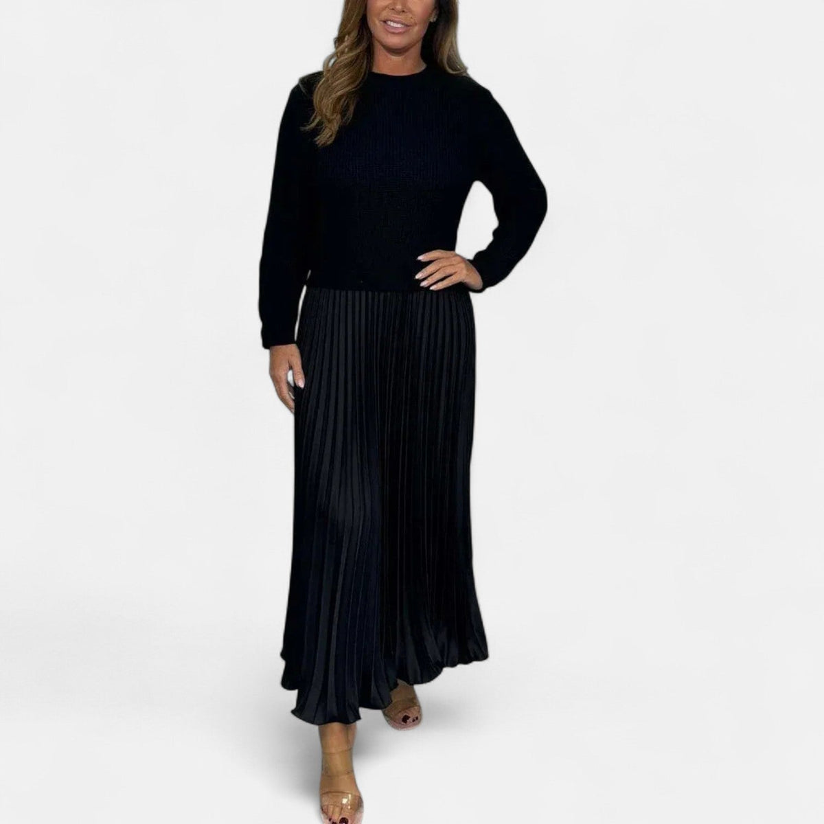 Caelynnah | Elegant Maxi Dress with Sweater & Pleated Skirt